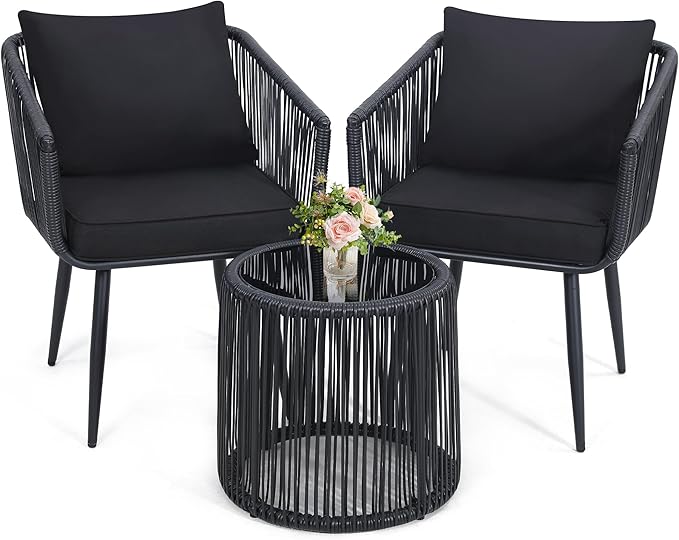 3 Pieces Patio Rattan Bistro Conversation Set