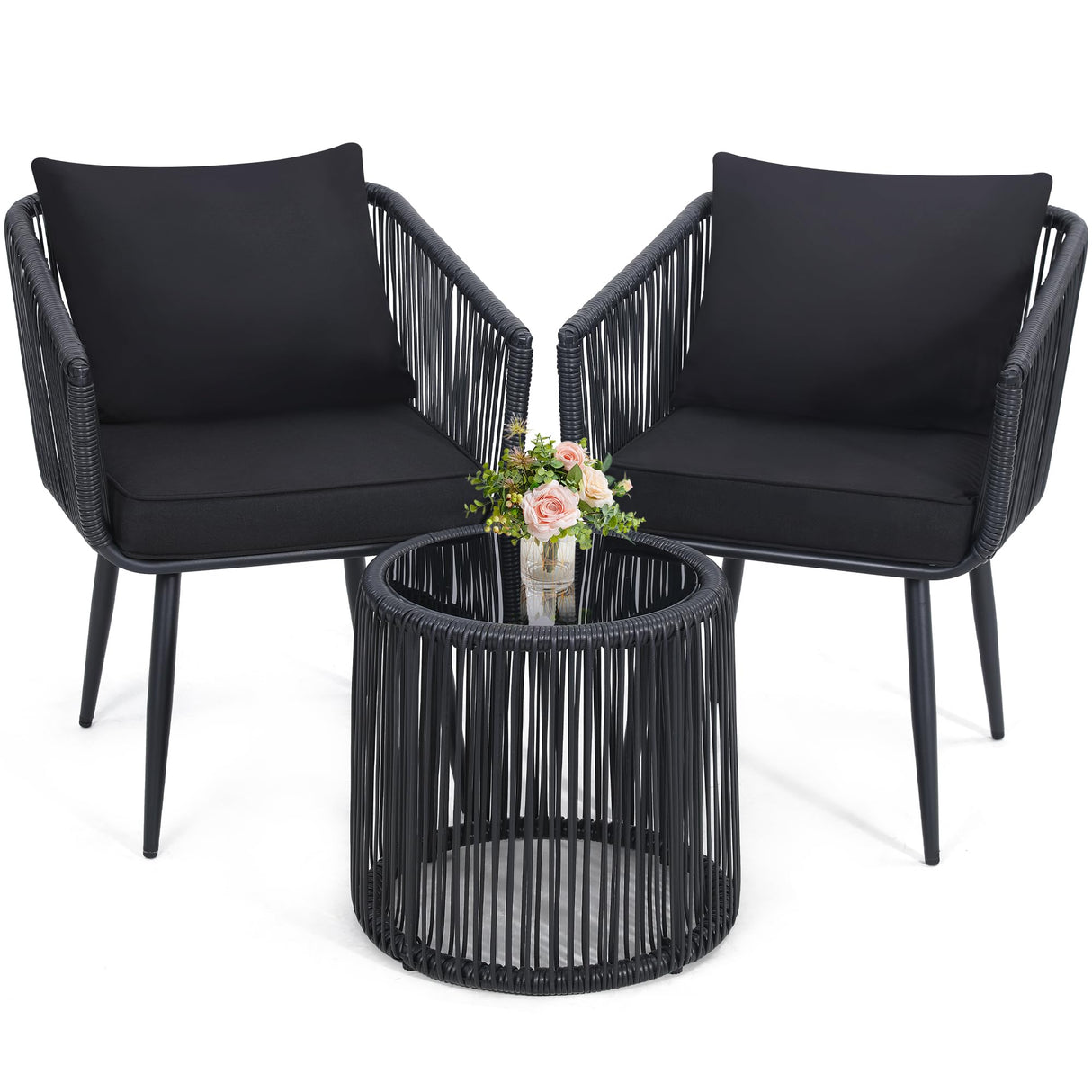 3 Pieces Patio Rattan Bistro Conversation Set