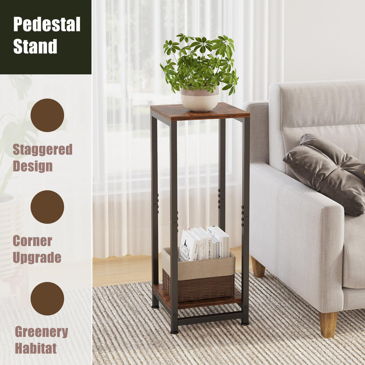 ZenLeaf 2-Tier Tall Plant Stand - Wood Plant Table