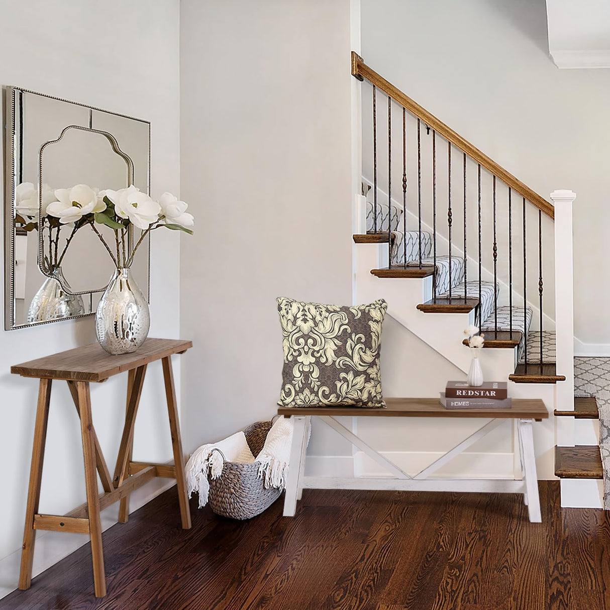 43" Farmhouse Wood Bench, Narrow Bench, Long Bench Seat for Entryway, Living Room