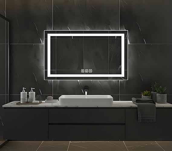 18x24 LED Smart Bathroom Mirror - Anti-Fog, Dimmable, Front & Backlit