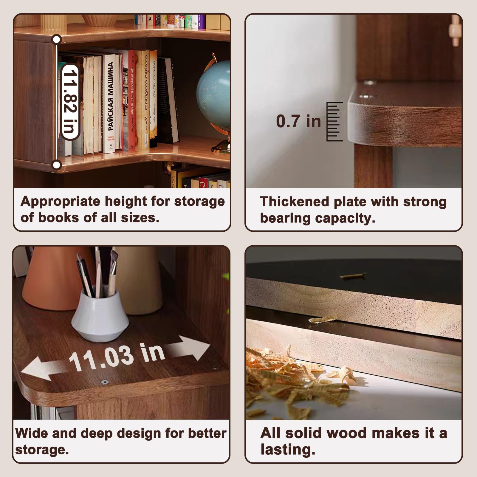 KINGBO 6-Tier Corner Bookshelf, 75" Tall Corner Bookcase Shelf, Solid Wood Bookshelf Organizer, Open Bookcase, Large Corner Display Shelf Rack for Living Room, Bedroom and Home Office, Walnut