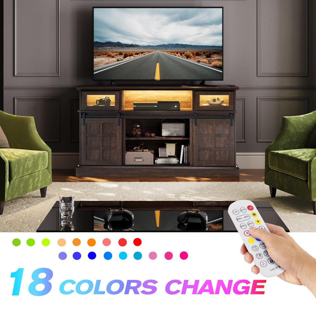 Farmhouse TV Stand for 65 inch TV, Entertainment Center TV Cabinet Stands