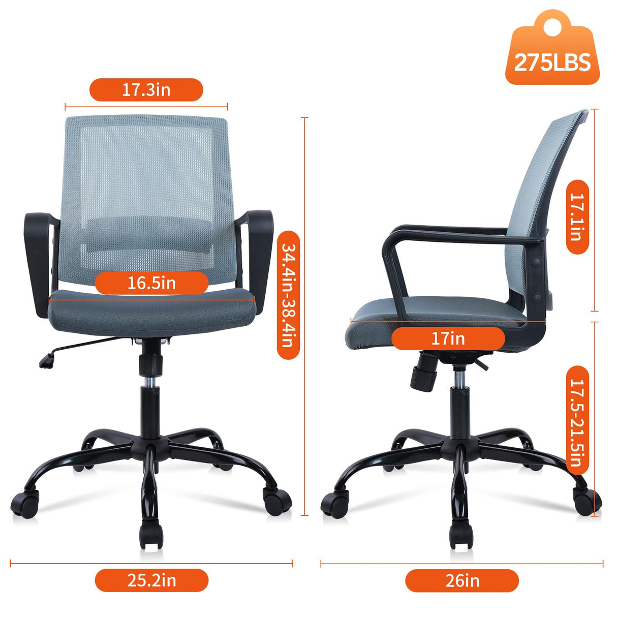 Ergonomic Office Desk Chair - Mesh Office Chair with Adjustable Lumbar Support