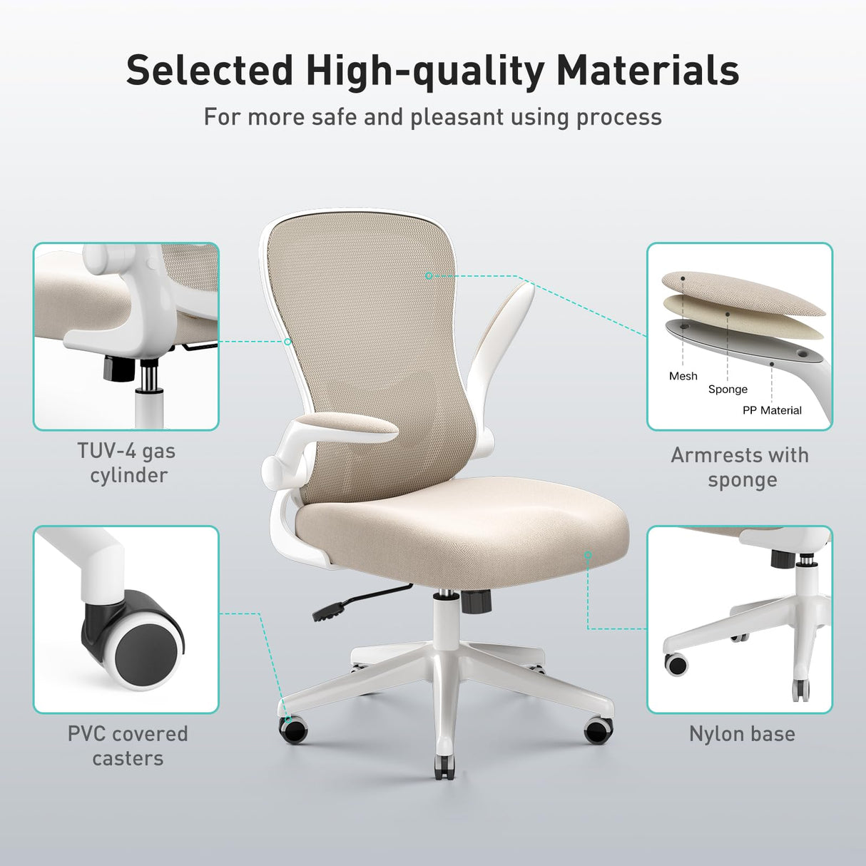 Office Chair Ergonomic Desk Chair, Office Desk Chairs with PU Silent Wheels