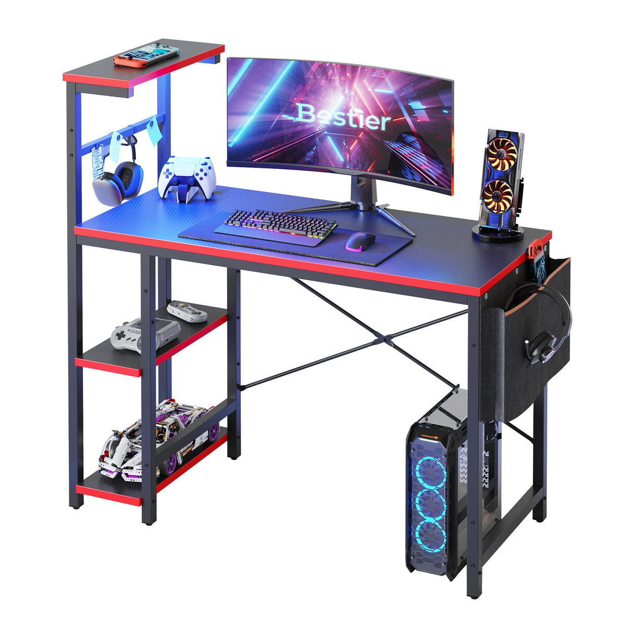 Gaming Desk with LED Lights, 44 Inch PC Gamer Desk for Small Spaces, Computer Desk