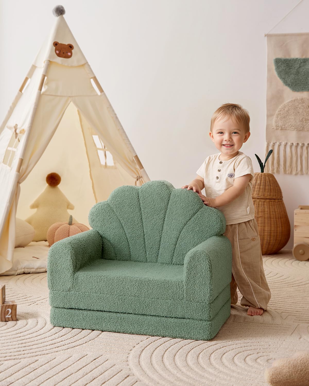 Kids Couch, 2-in-1 Soft Toddler Couch Fold Out, Toddler Chair Comfy