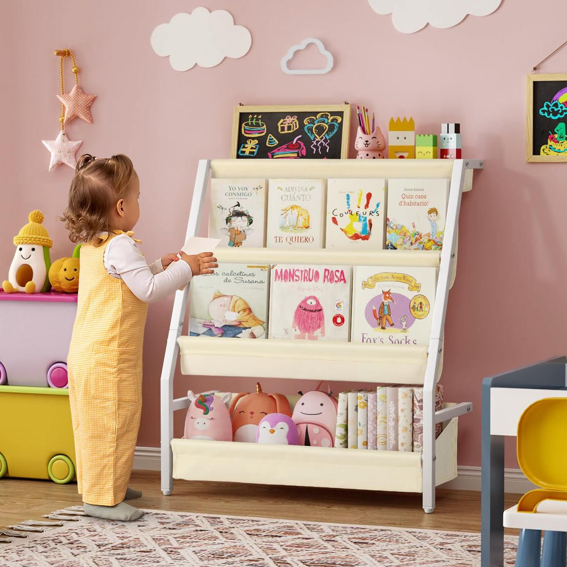 Kids Bookshelf with Chalkboard,Book Shelf for Kids Rooms,Nursery Book Shelves for Toddler Baby