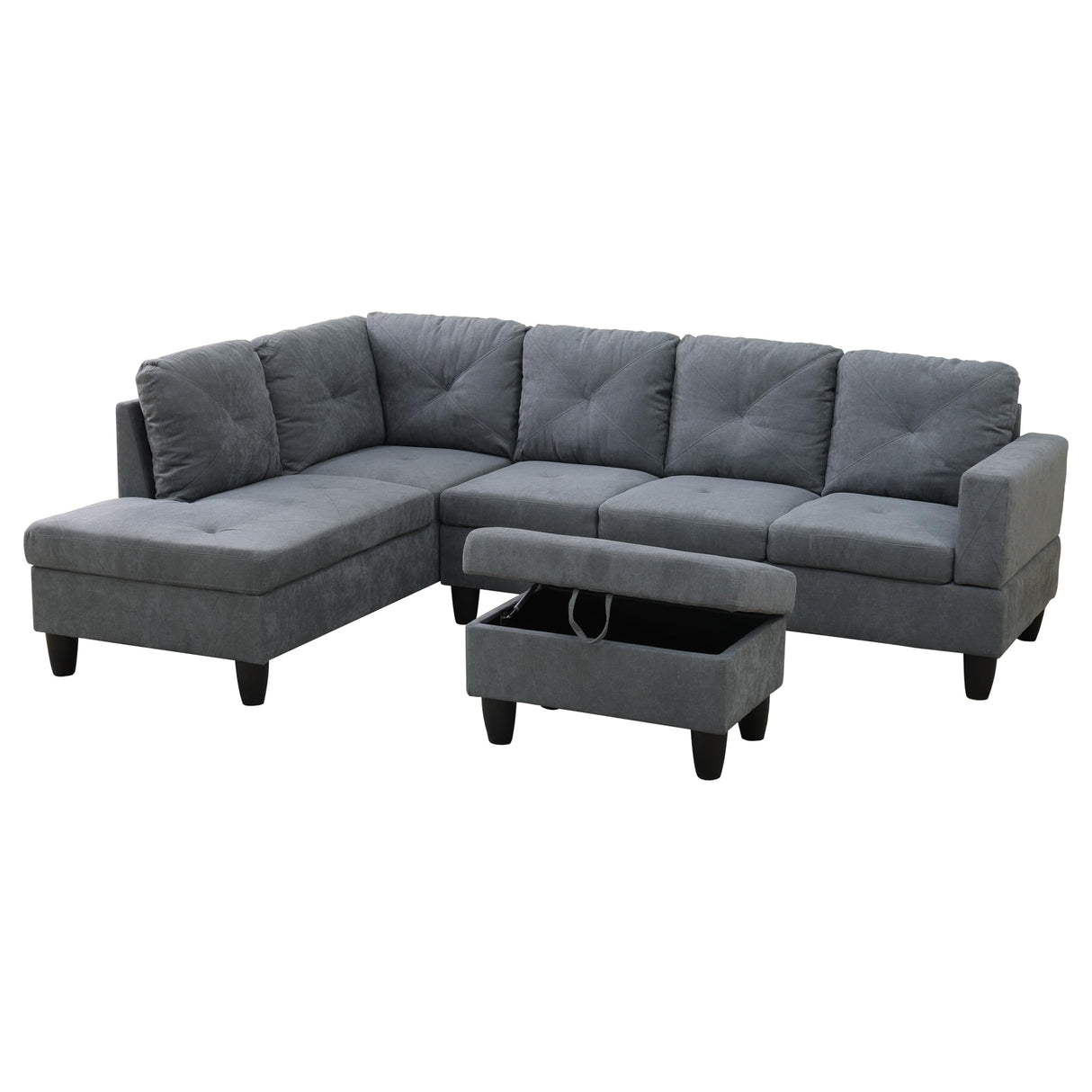 Linen L Shaped Sectional Couches with Storage Ottoman,3-Piece Living Room Sofa Set