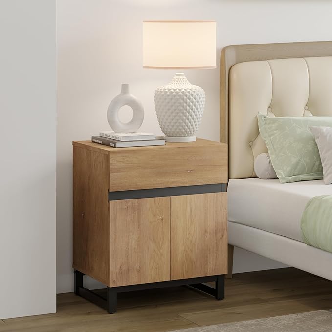 Nightstand with 1 Drawer & 1 Storage Cabinet