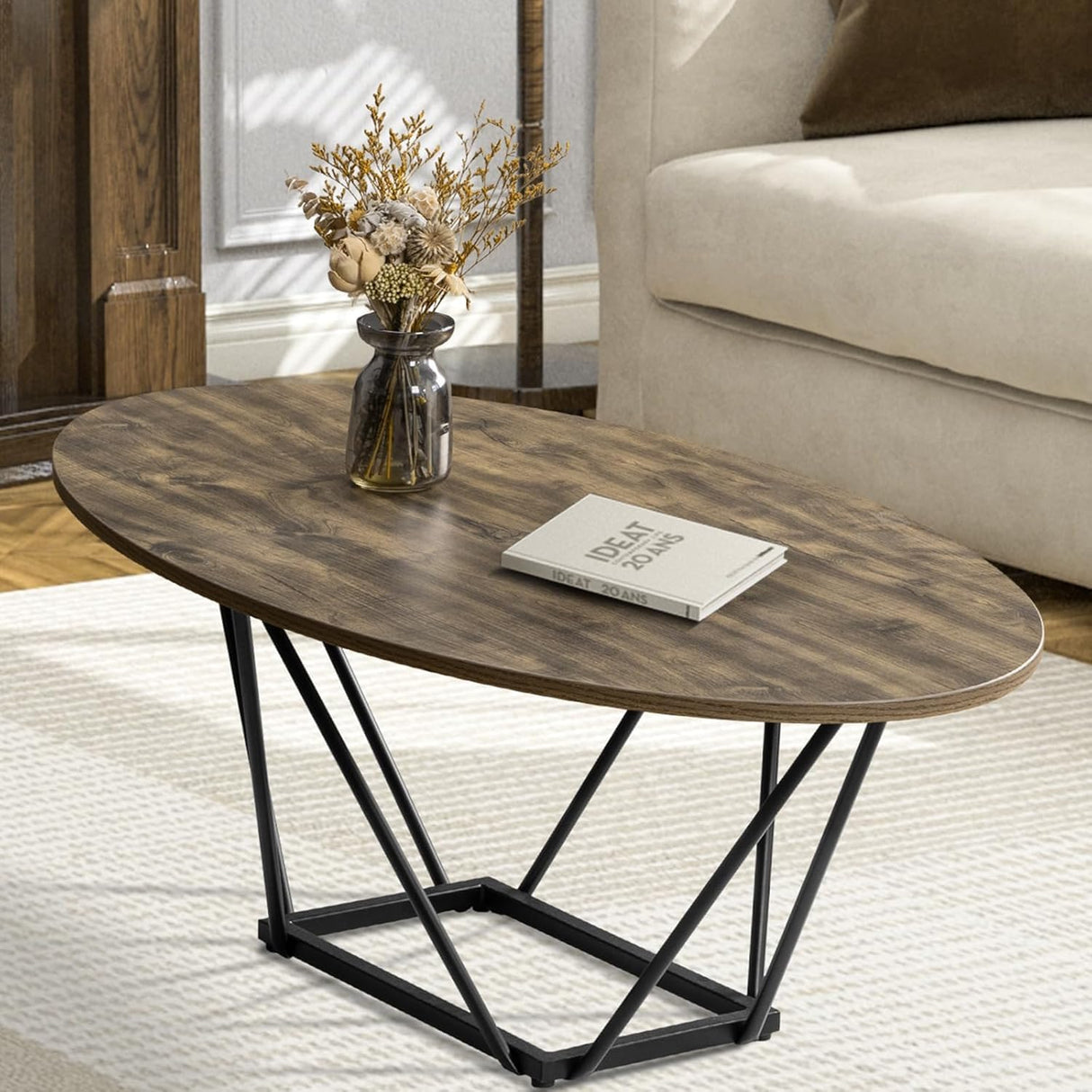 Oval Coffee Table, 43.5" Small Coffee Table for Living Room Office
