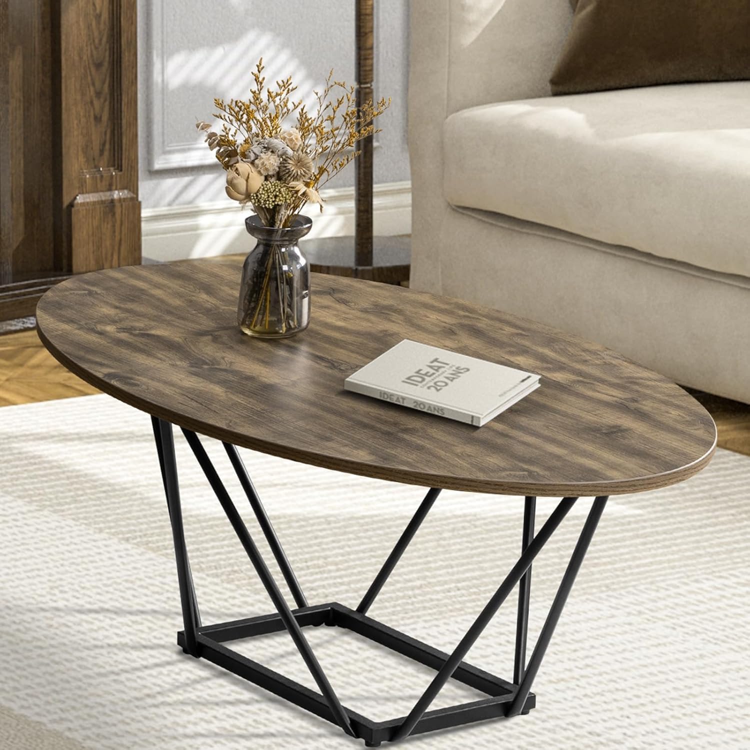 Oval Coffee Table, 43.5" Small Coffee Table for Living Room Office