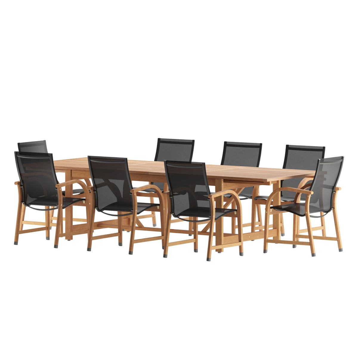 Franklin 9-Piece Teak Finish Extendable Rectangular Patio Dining Set