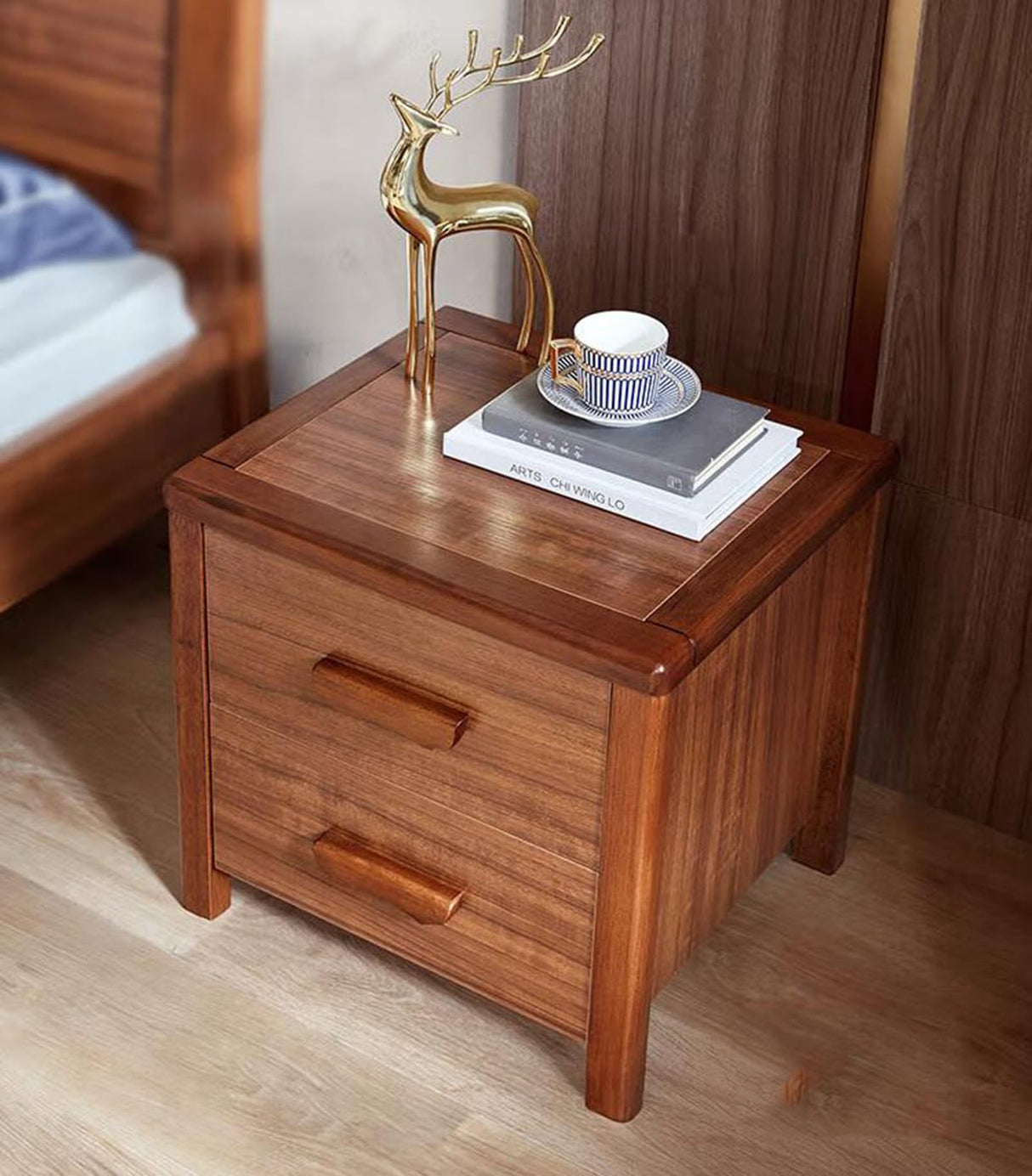 Style Bedside Cabinet, Black Gold Wood Color