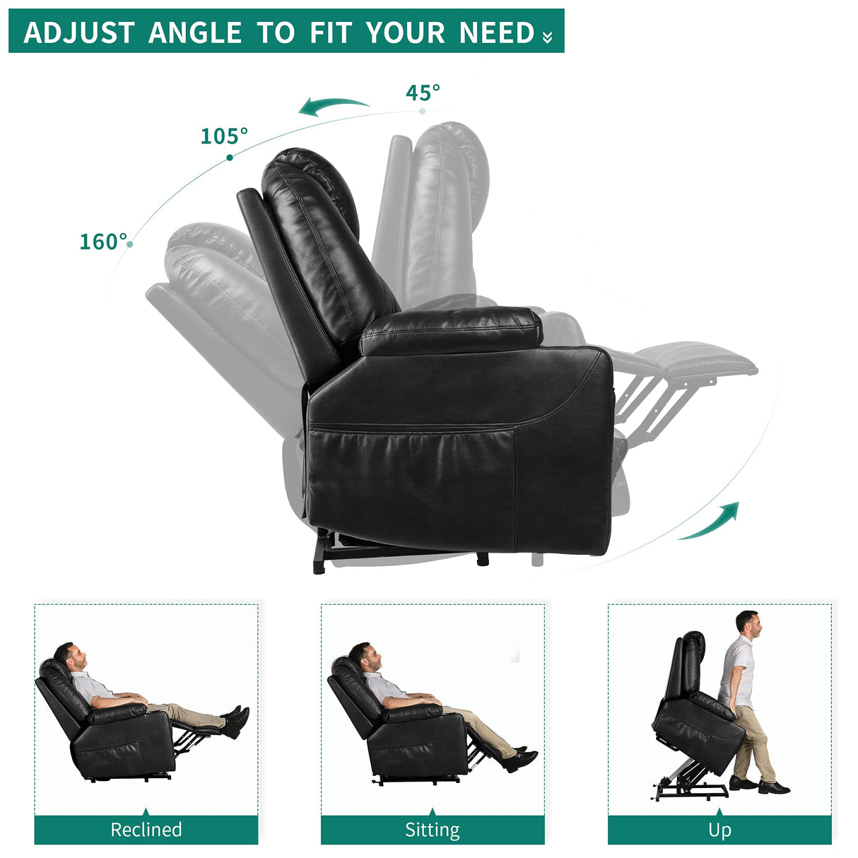 EaseMax Power Lift Recliner – Massage, Heating, USB, Faux Leather