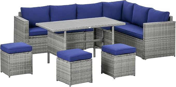 Wicker Outdoor Patio Furniture Set, L-Shaped 7 Piece Outdoor Dining Sectional Sofa