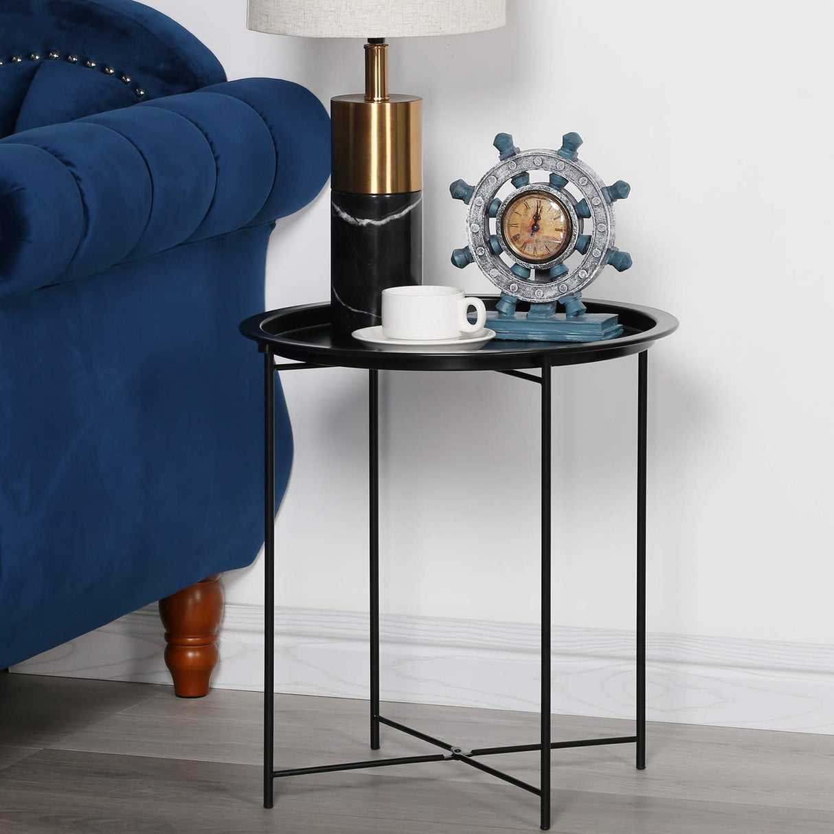 Side Table Round Foldable Tray Metal End Table,Coffee Table,Sofa Table for Bedroom
