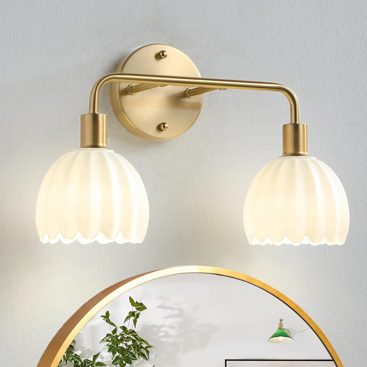 2-Light Gold Brass Bathroom Light Fixture,Wall Sconces,Brushed Gold Vanlity Light