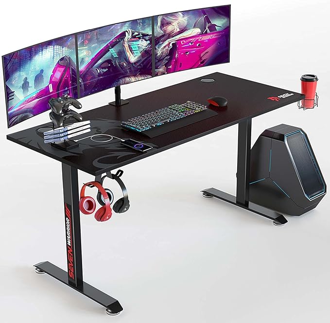 Gaming Desk 55’’, T-Shaped Carbon Fiber Surface Computer Desk with Full Mouse Pad