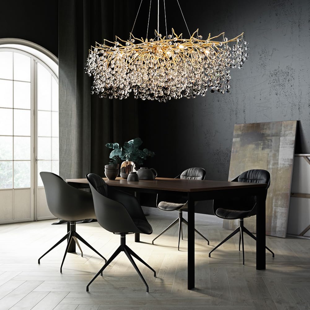 Gold Modern Crystal Chandeliers, Rectangle Snowflake Tree Branch Chandelier