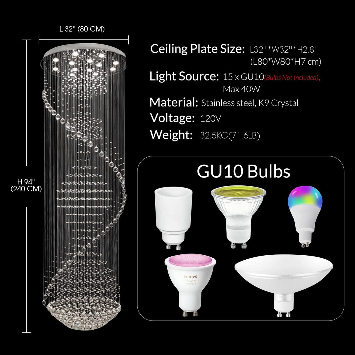 Foyer Chandeliers for High Ceilings, Large Staircase Modern High Ceiling Crystal Chandeliers,