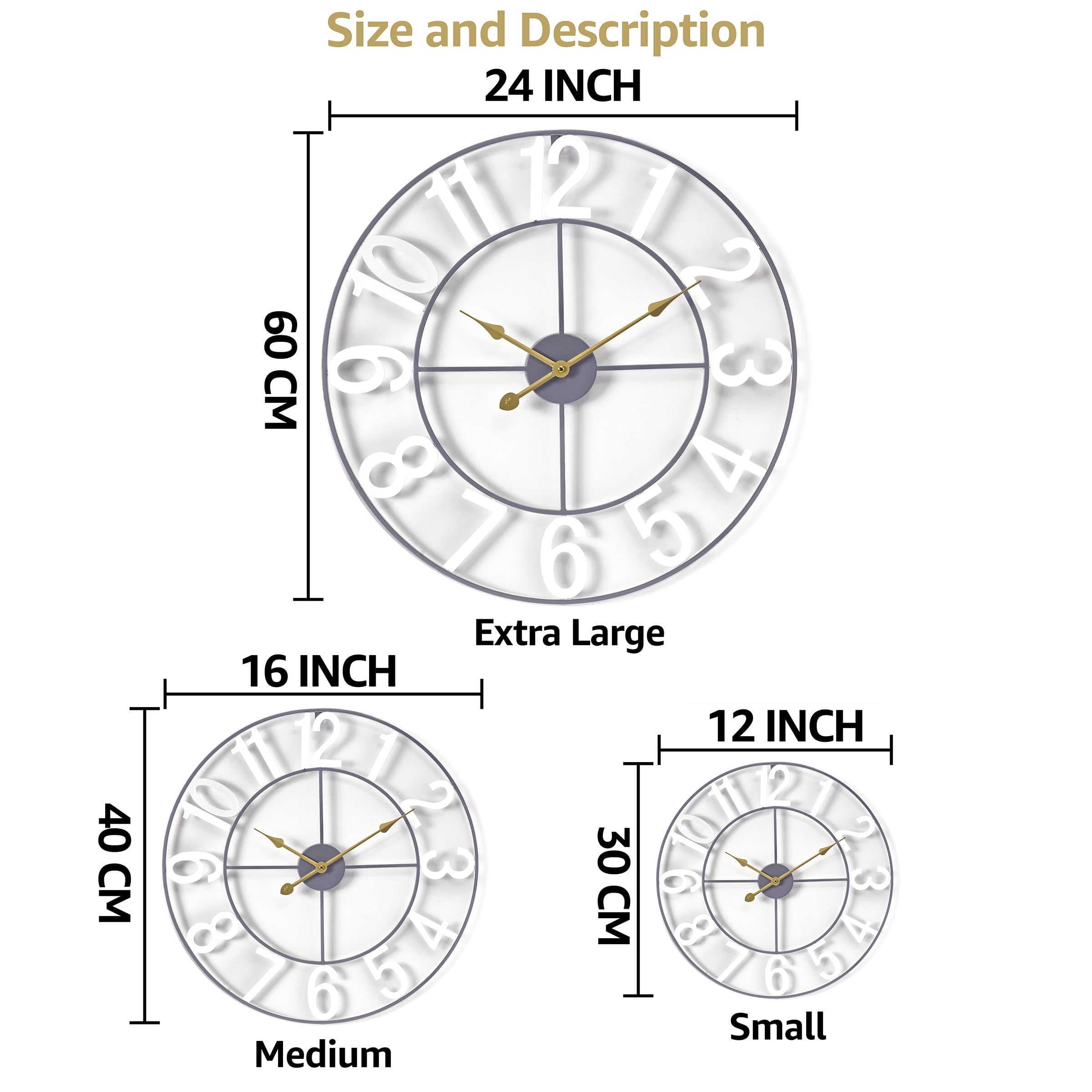 Large Wall Clock for Living Room Decor - Wall Clock for Kitchen - 24 inch (60 CM) Wall Clock Decorative