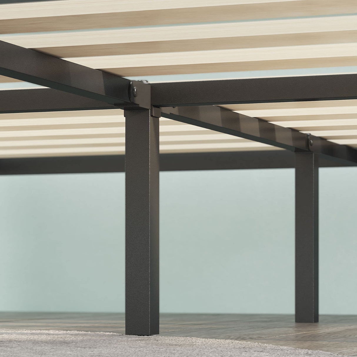 Metal Platform Bed Frame with Split Headboard, Wood Slat Support, No Box Spring Needed,