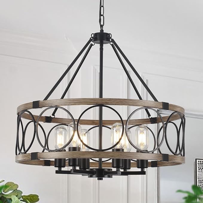 5 Light Chandelier 18.9''Drum Farmhouse Chandeliers for Dining Room Light Fixture Black