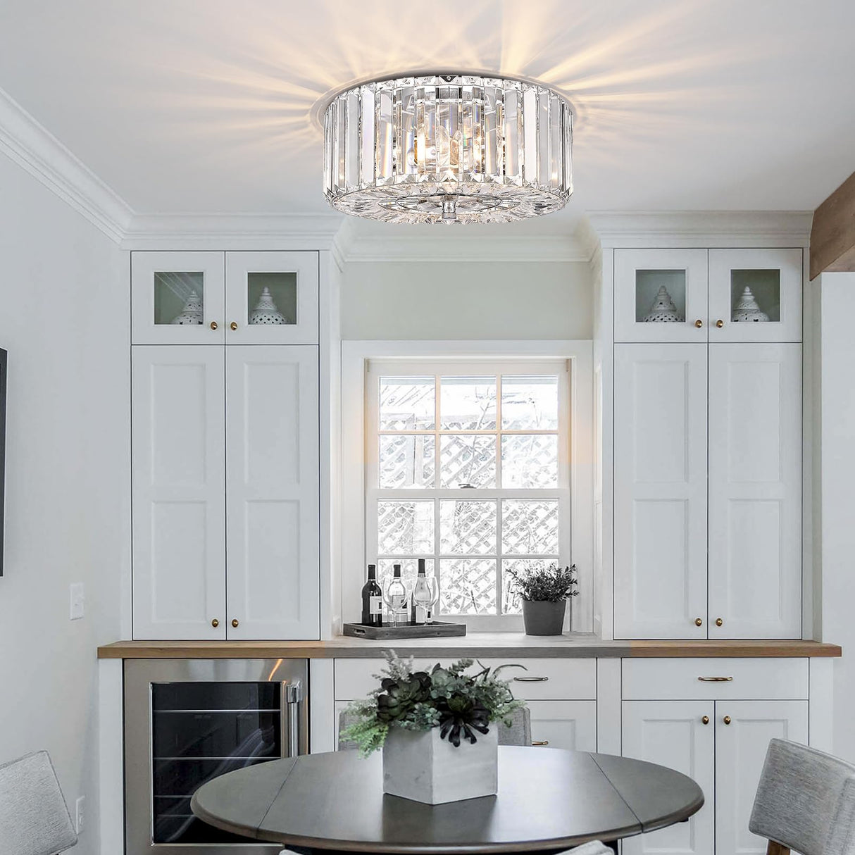 11" Crystal Round Flush Mount Modern Close to Ceiling Light Fixture