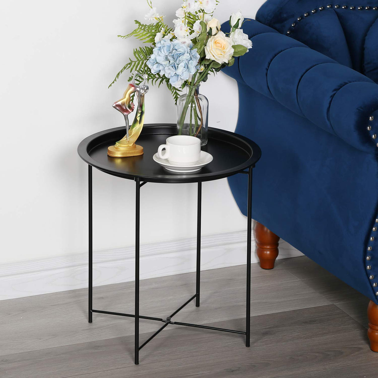 Side Table Round Foldable Tray Metal End Table,Coffee Table,Sofa Table for Bedroom