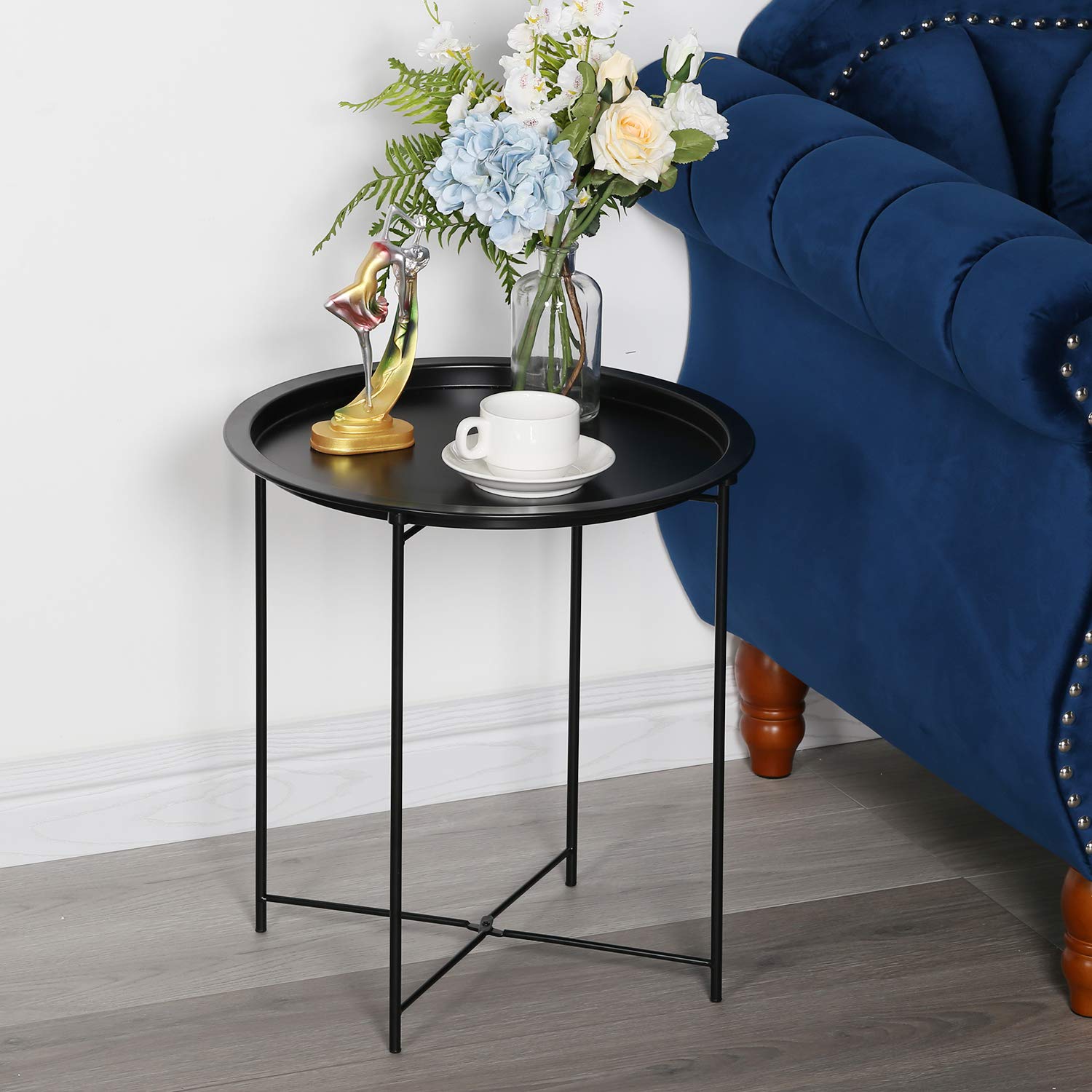 Side Table Round Foldable Tray Metal End Table,Coffee Table,Sofa Table for Bedroom