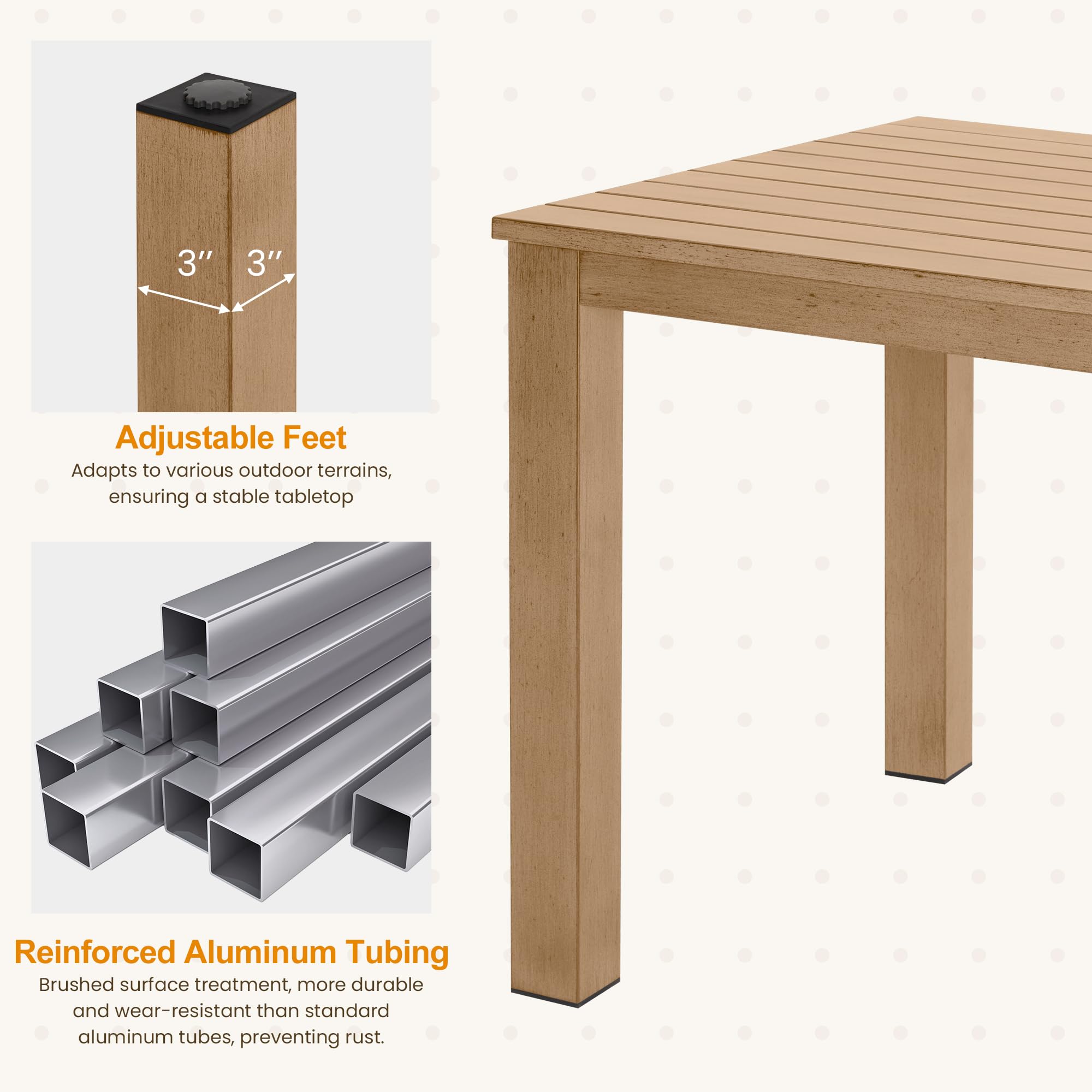 RoyalCraft Aluminum 7 Pieces Patio Dining Sets, Outdoor Dining Table with 6 Chairs, Outdoor Patio Dining Furniture Set with Removable Cushion for Lawn, Garden, Backyard, Brown