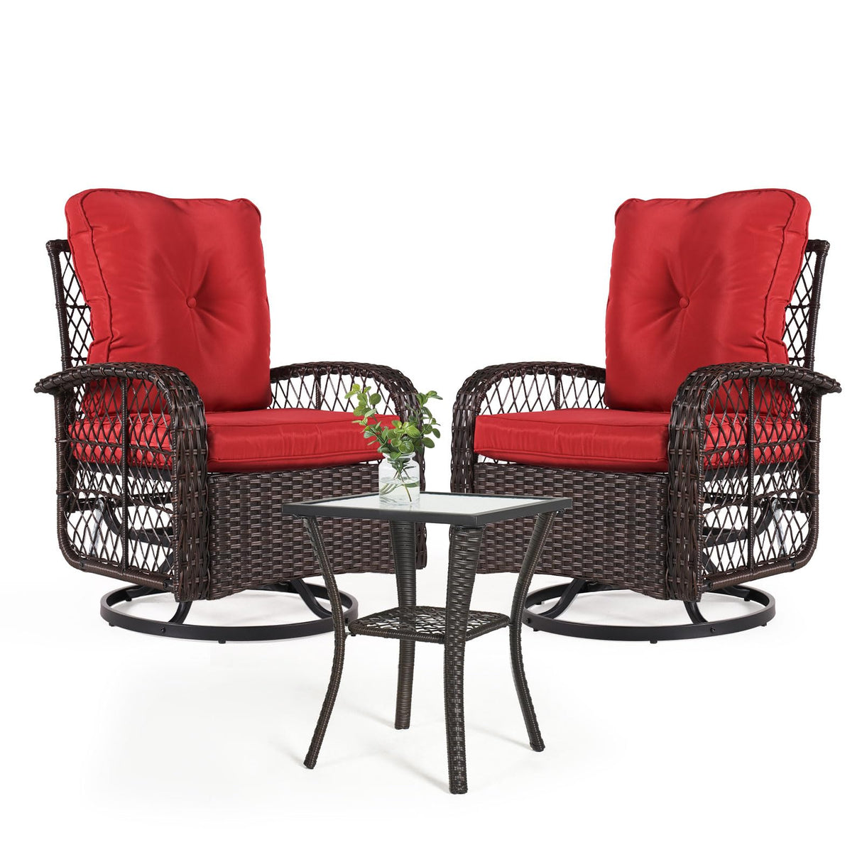 3 Pieces Patio Furniture Set, Outdoor Swivel Rocker Chairs Set of 2