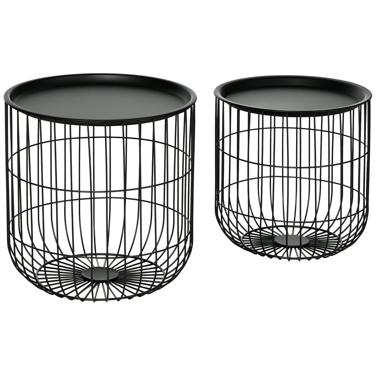 Nesting Coffee Tables, Round Coffee Table Set of 2 with Steel Wired Basket Body