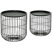 Nesting Coffee Tables, Round Coffee Table Set of 2 with Steel Wired Basket Body