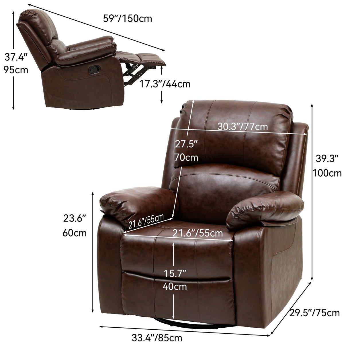 Yitahome 360° Swivel Rocker Recliner Chair – Faux Leather with Adjustable Backrest