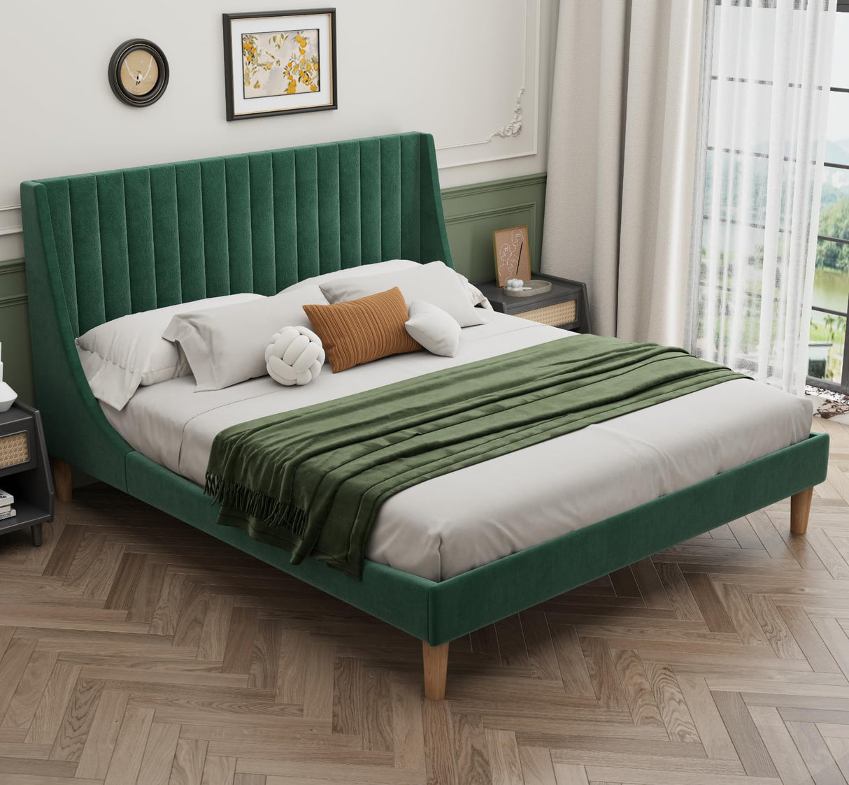 Queen Bed Frame Modern: Minimalist Tufted Headboard