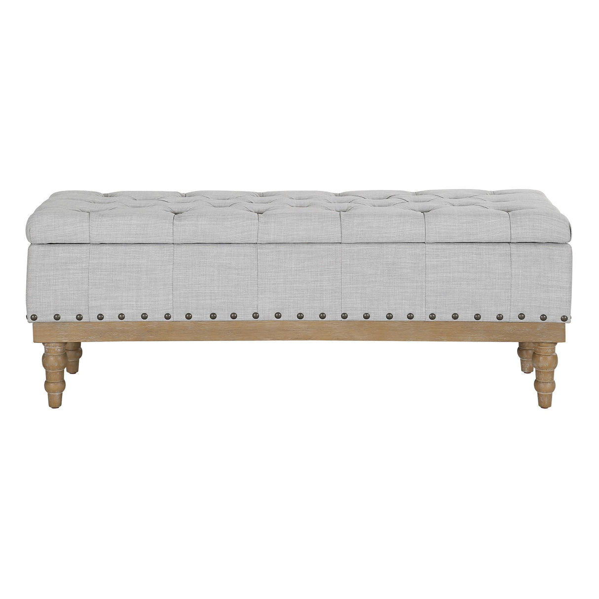 Landis Button Tufted Padded Top Storage Bench with Brushed Legs, Dove Grey Fabric