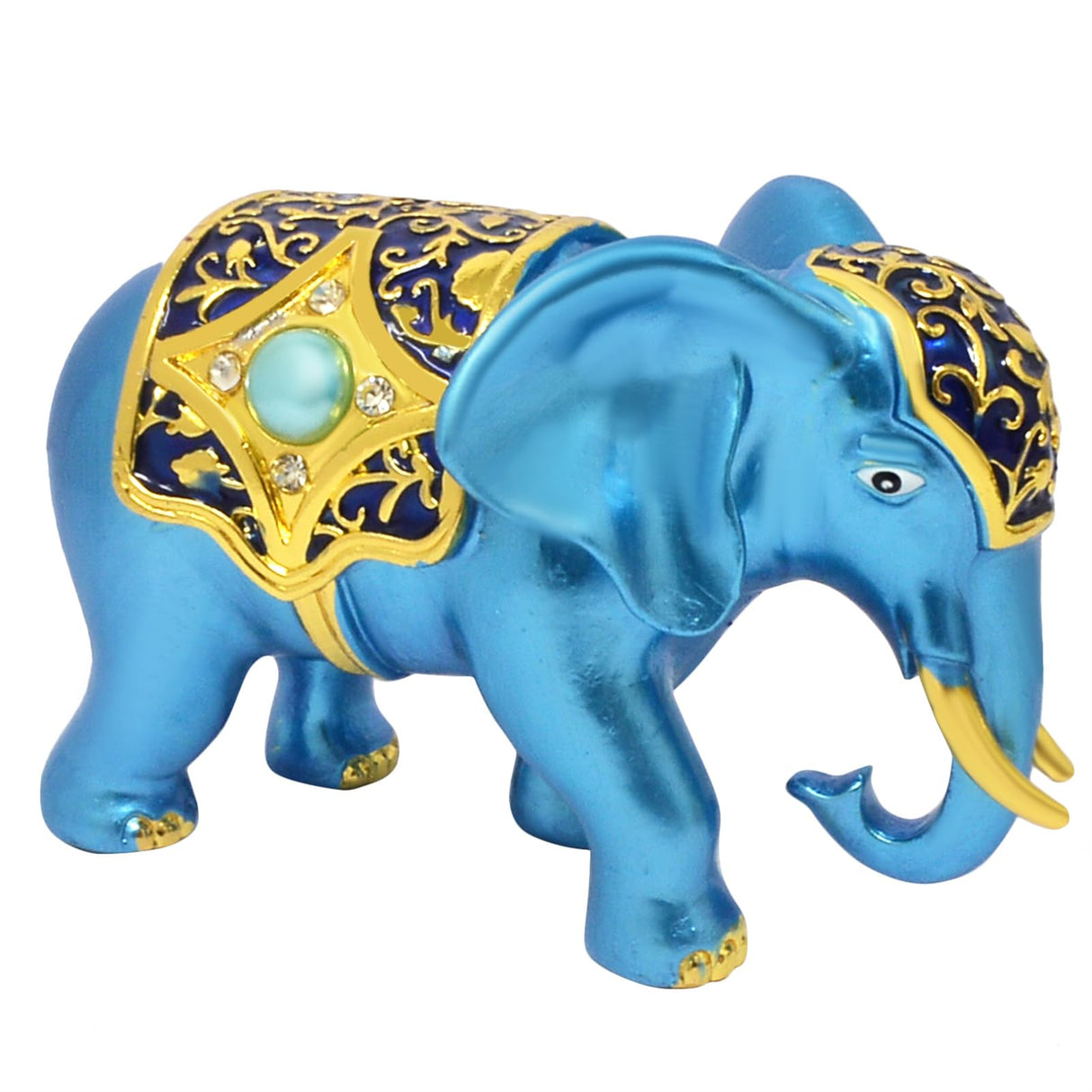 Blue Lucky Elephant Good Fortune Protection Home Statue Office Decor Figurine (Blue)