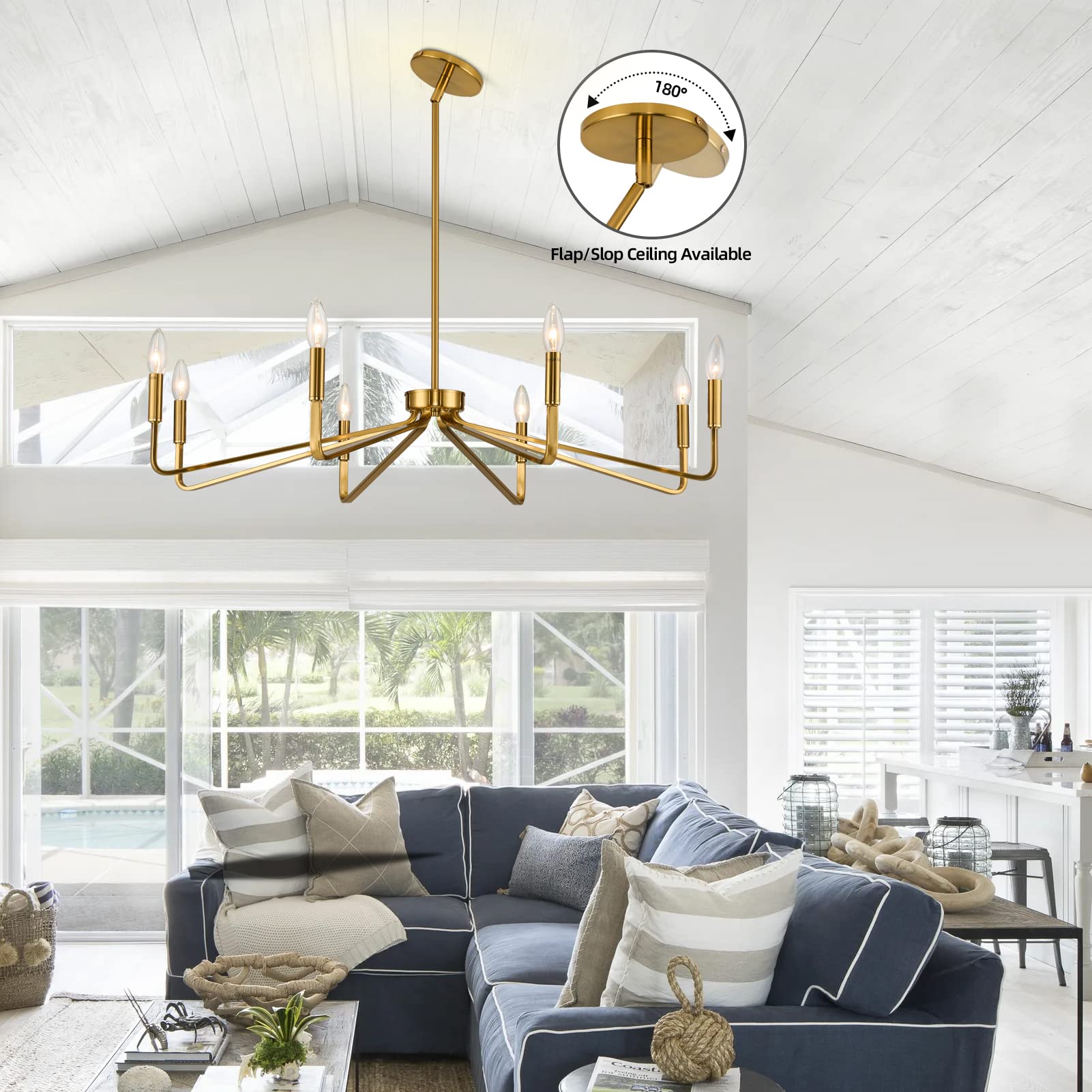 38" Gold Chandeliers for Dining Room, 8-Light Modern Farmhouse Chandelier