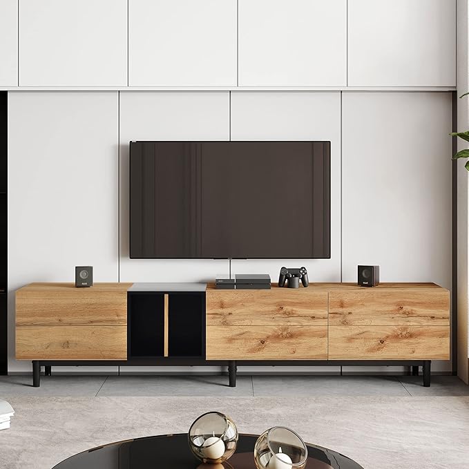 Modern TV Stand for 80’’ TV with 3 Doors, Media Console Table