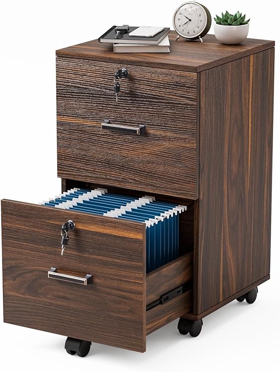 2 Drawer File Cabinet with Lock, Wood Rustic Gray File Cabinet