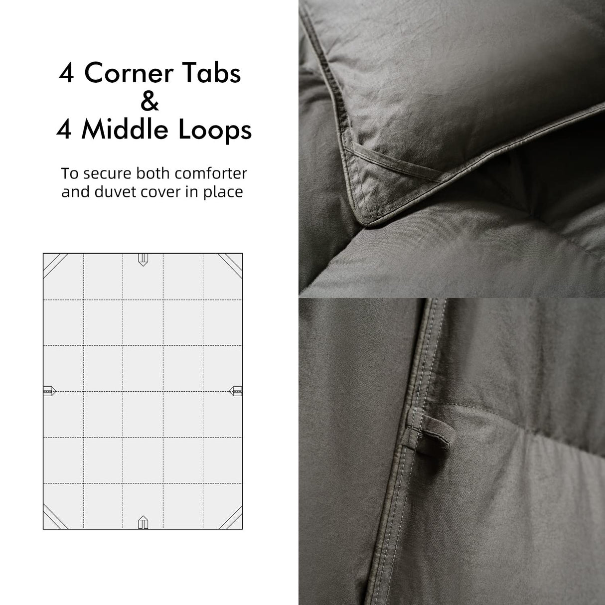 Luxurious Down Duvet Insert Feather King Size All Season Charcoal