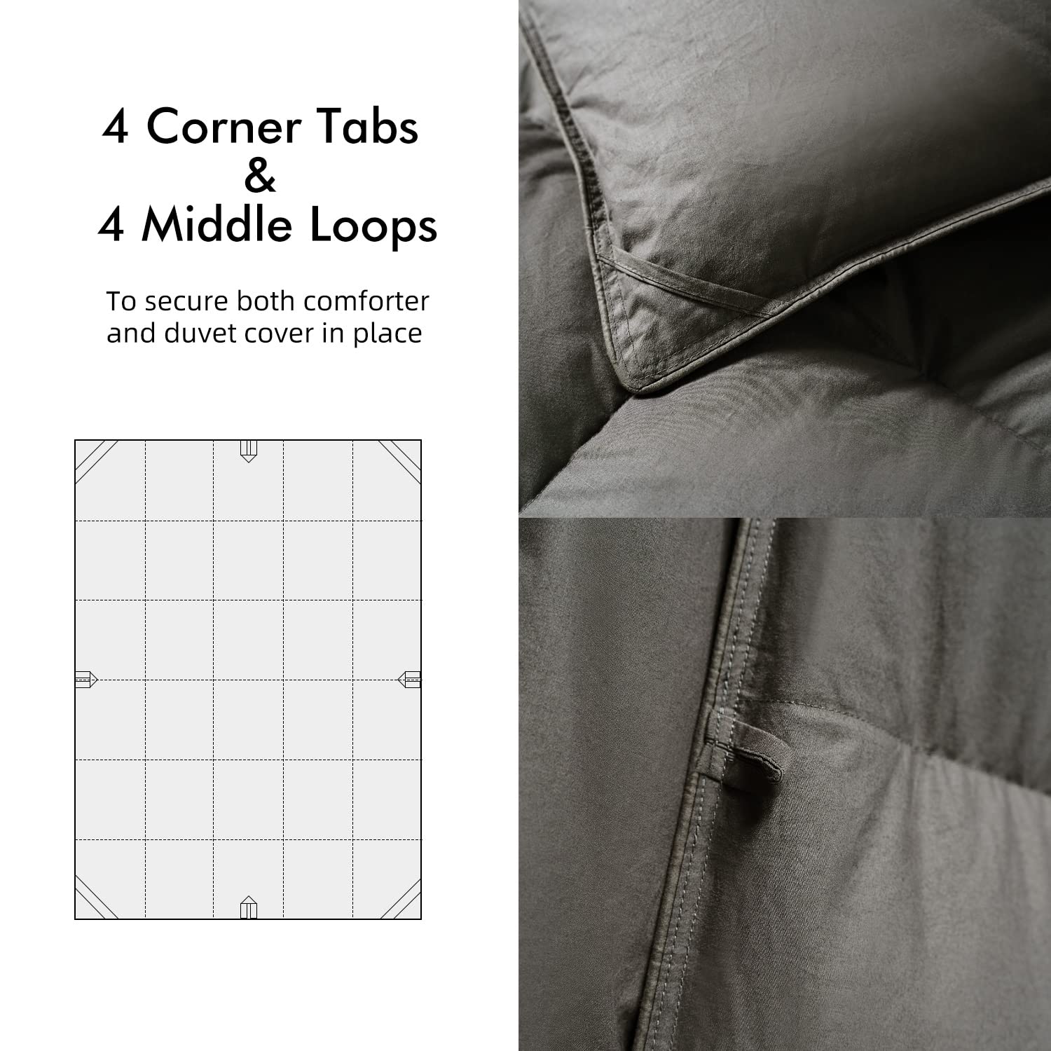 Luxurious Down Duvet Insert Feather King Size All Season Charcoal