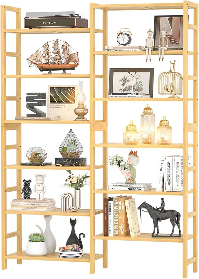 Bamboo Triple Wide 6-Tier Bookshelf and Bookcase, 6ft Tall Bookshelves