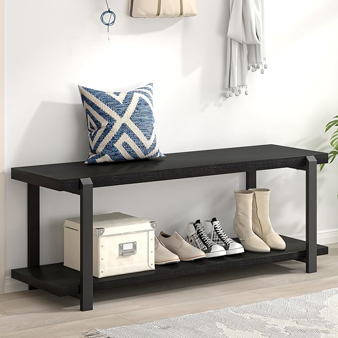 Entryway Bench, Industrial Shoe Storage Bench
