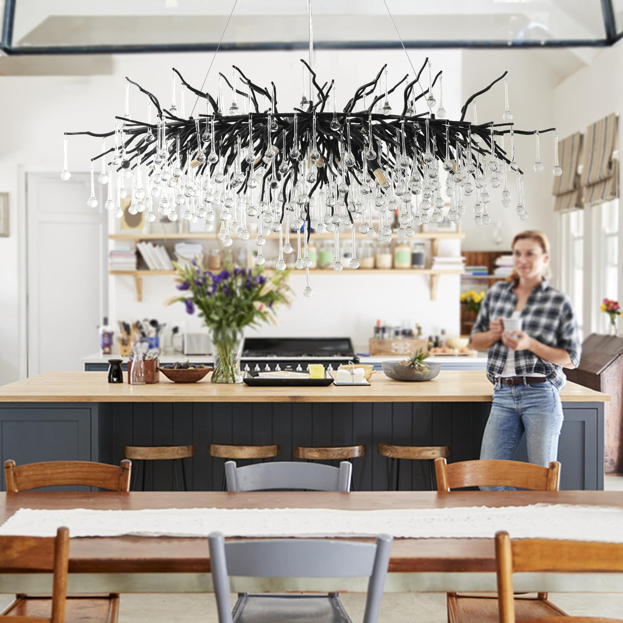 Black Chandelier, Modern Crystal Chandelier Frosted Tree Branch Chandelier Large Kitchen