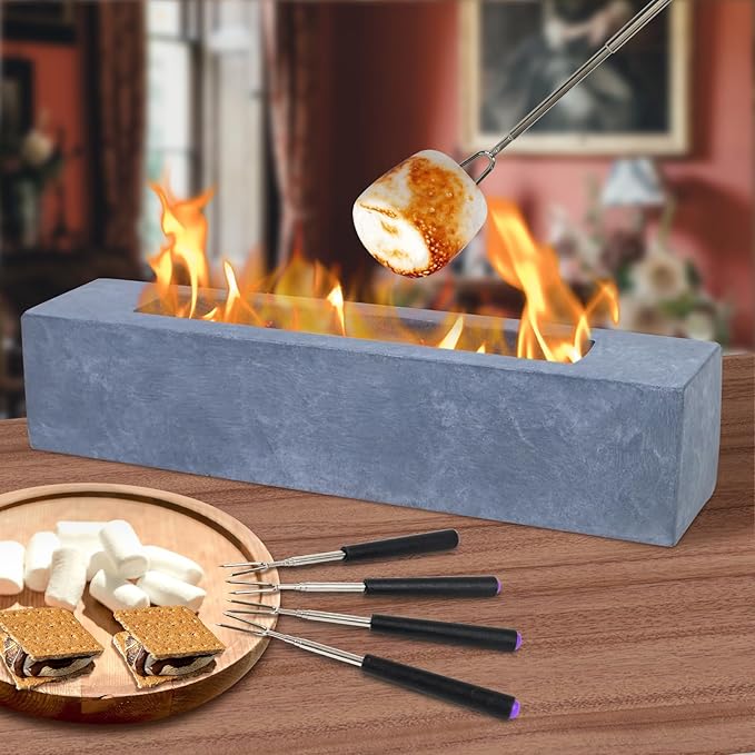 Large Rectangle Tabletop Fire Pit - Portable Bioethanol Fuel Concrete Smokeless Fire