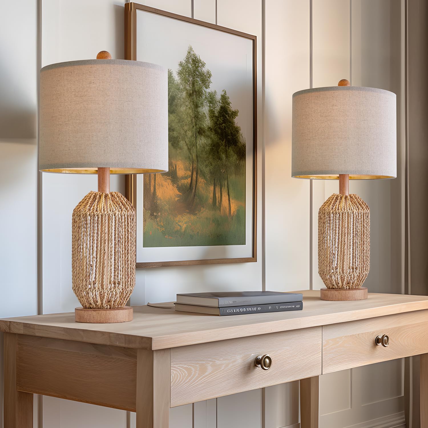 21" Boho Table Lamps Set of 2 for Living Room, Bedside Lamps for Nightstand