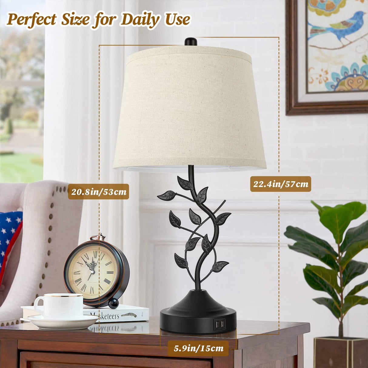 Dimmable Touch Table Lamps Set of 2 with USB Charging Ports